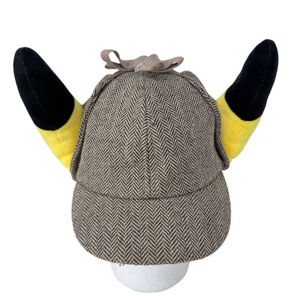 Unisex Adult Pokemon Center Detective Pikachu Hat Brown Herringbone Plush‎ Ears - Picture 1 of 9